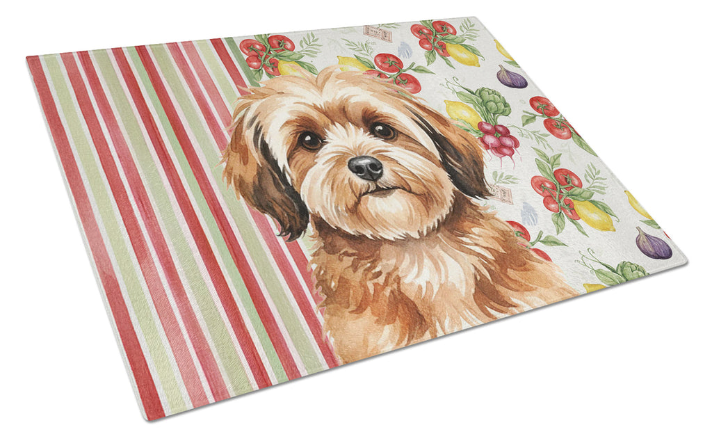 Sable Havanese Vegetables Cutting Board Tempered Glass Kitchen Cutting Surface, Heat Resistant Chopping, Non-Slip Feet, Food Prep & Serving