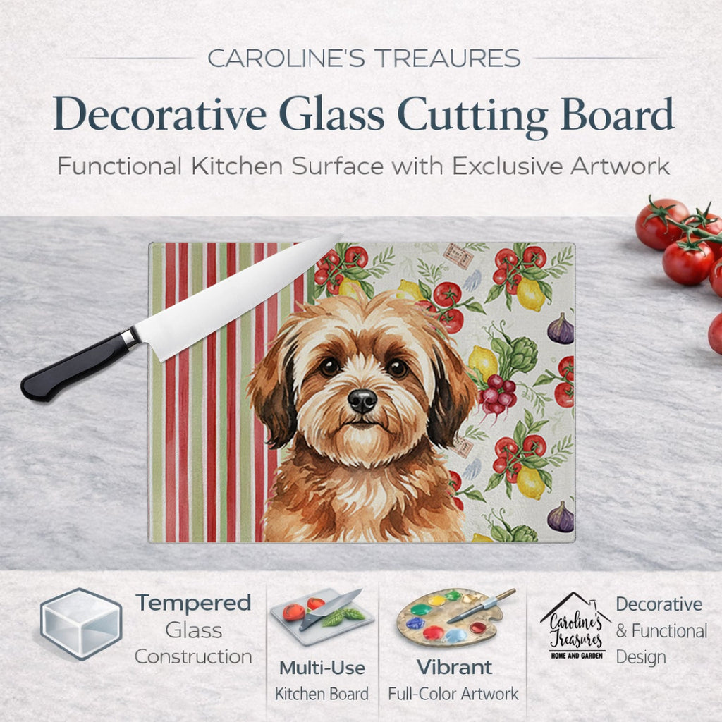 Sable Havanese Vegetables Cutting Board Tempered Glass Kitchen Cutting Surface, Heat Resistant Chopping, Non-Slip Feet, Food Prep & Serving
