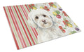 White Havanese Vegetables Cutting Board Tempered Glass Kitchen Cutting Surface, Heat Resistant Chopping, Non-Slip Feet, Food Prep & Serving