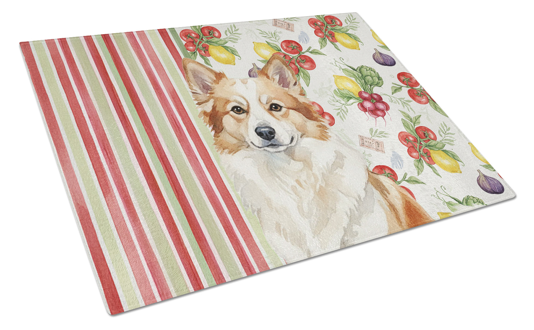 Tan Icelandic Sheepdog Vegetables Cutting Board Tempered Glass Kitchen Cutting Surface, Heat Resistant Chopping, Non-Slip Feet, Food Prep & Serving