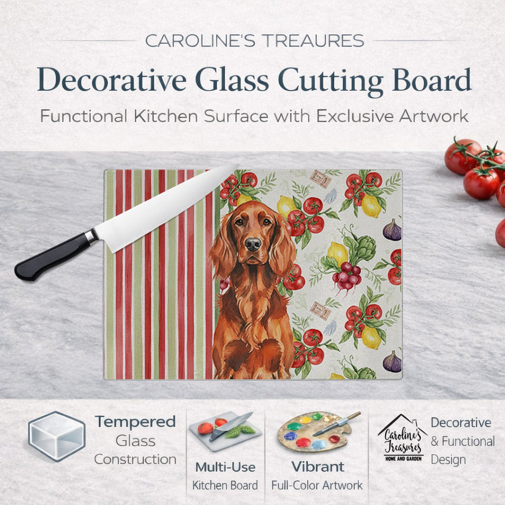 Irish Setter Vegetables Cutting Board Tempered Glass Kitchen Cutting Surface, Heat Resistant Chopping, Non-Slip Feet, Food Prep & Serving