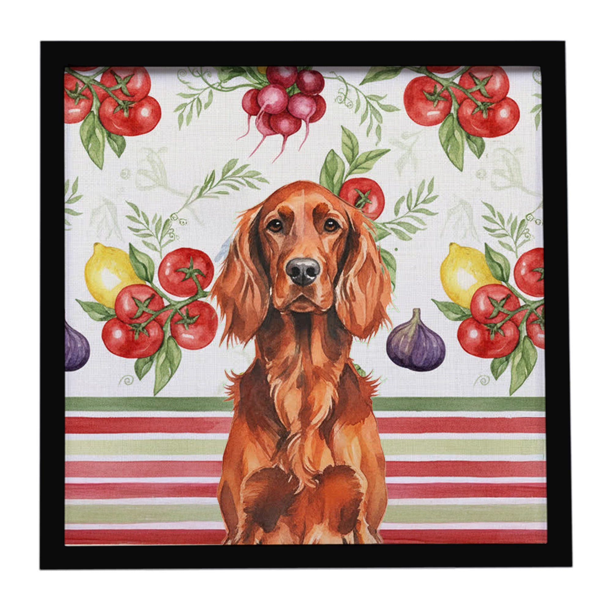 Irish Setter Vegetables Framed Metal Print Bathroom, Kitchen, Office, Home Decor Wall Art Ready to Hang, Square, 8X8