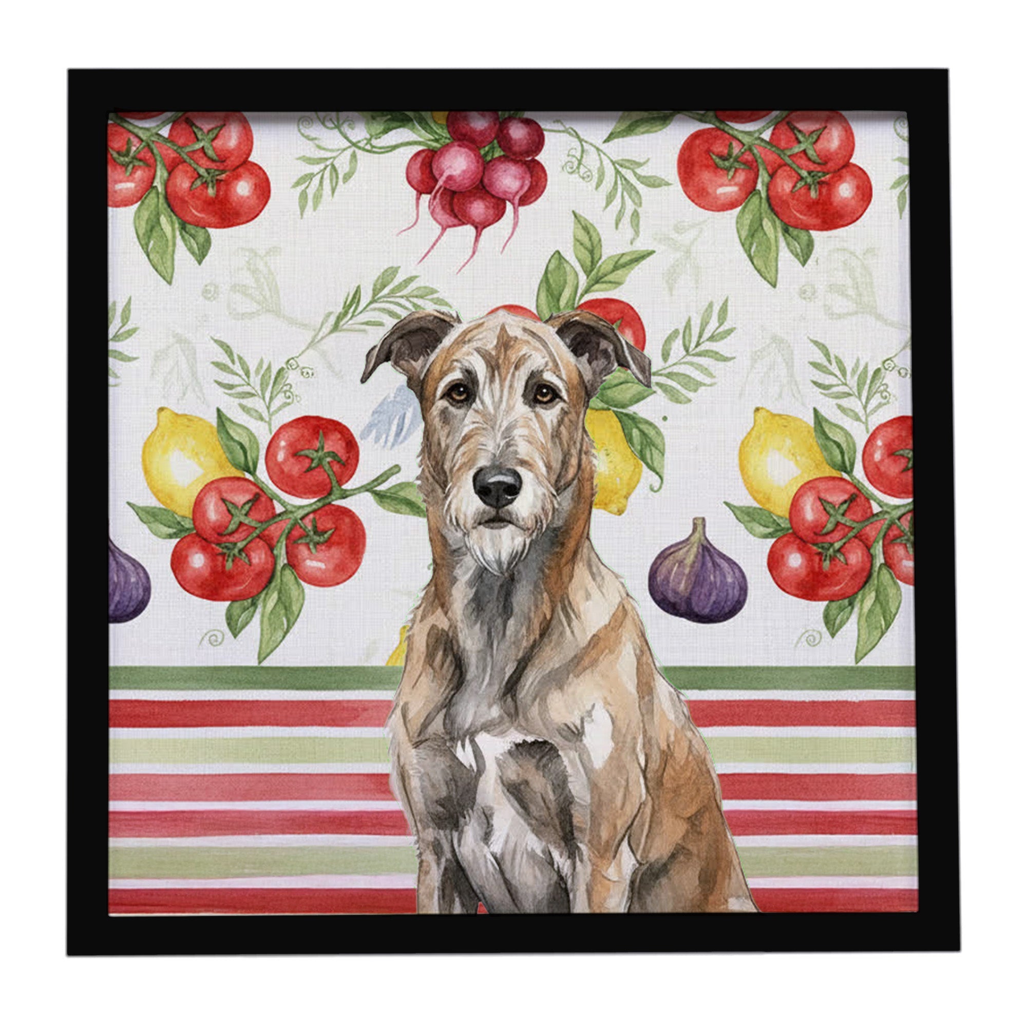 Brindle Irish Wolfhound Vegetables Framed Metal Print Bathroom, Kitchen, Office, Home Decor Wall Art Ready to Hang, Square, 8X8