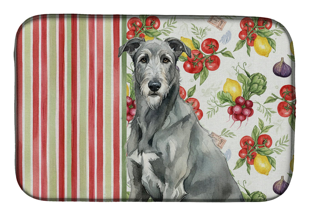 Gray Irish Wolfhound Vegetables Dish Drying Mat Absorbent Dish Drying Mat Pad for Kitchen Counter Dish Drainer Mat for Countertop, 14 x 21", Multicolor