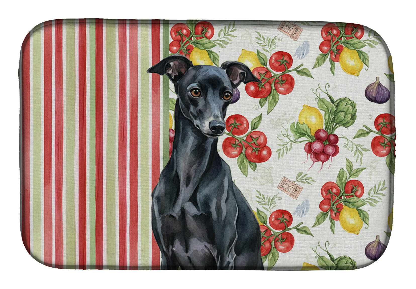 Black Italian Greyhound Vegetables Dish Drying Mat Absorbent Dish Drying Mat Pad for Kitchen Counter Dish Drainer Mat for Countertop, 14 x 21", Multicolor