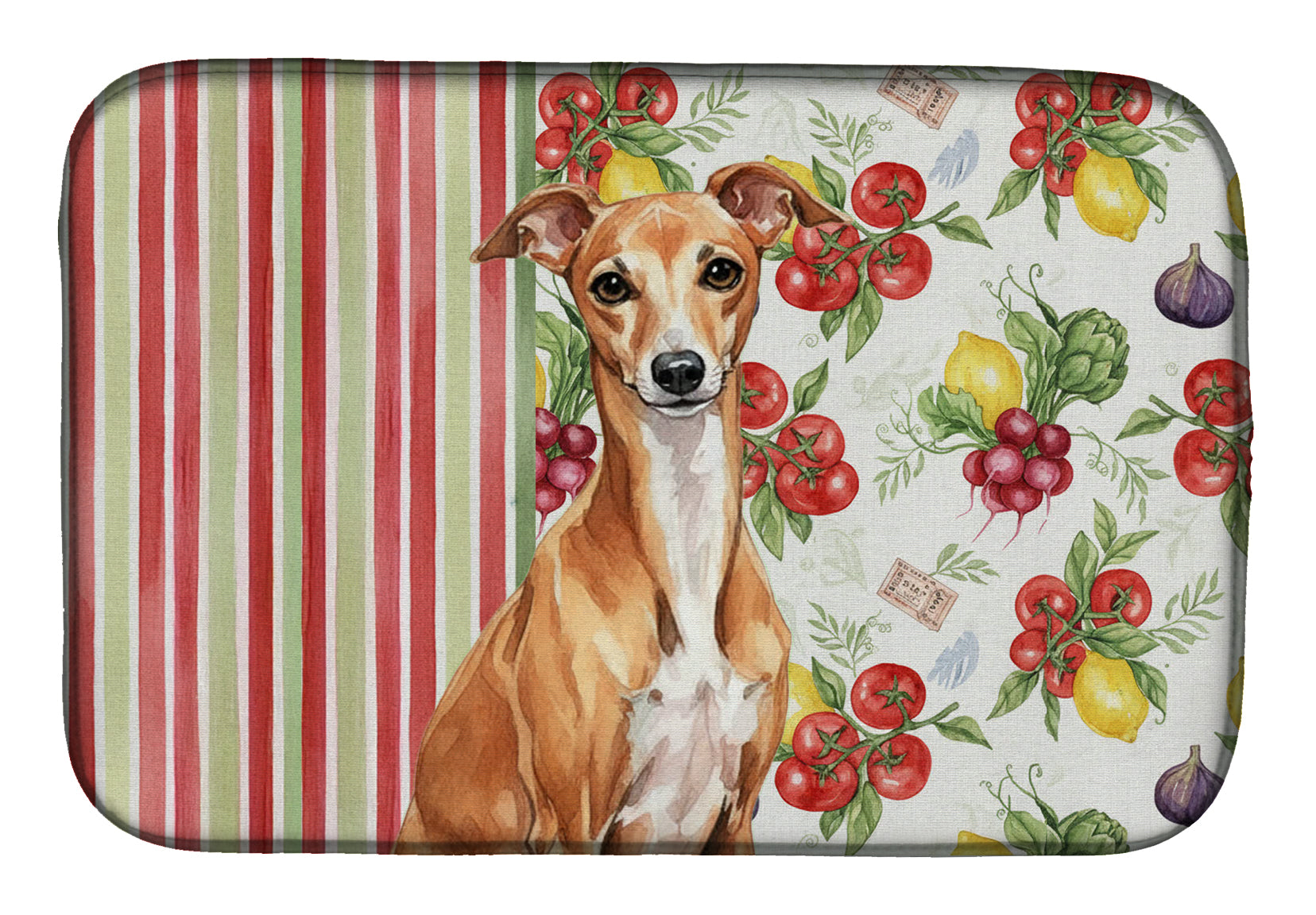 Red Italian Greyhound Vegetables Dish Drying Mat Absorbent Dish Drying Mat Pad for Kitchen Counter Dish Drainer Mat for Countertop, 14 x 21", Multicolor