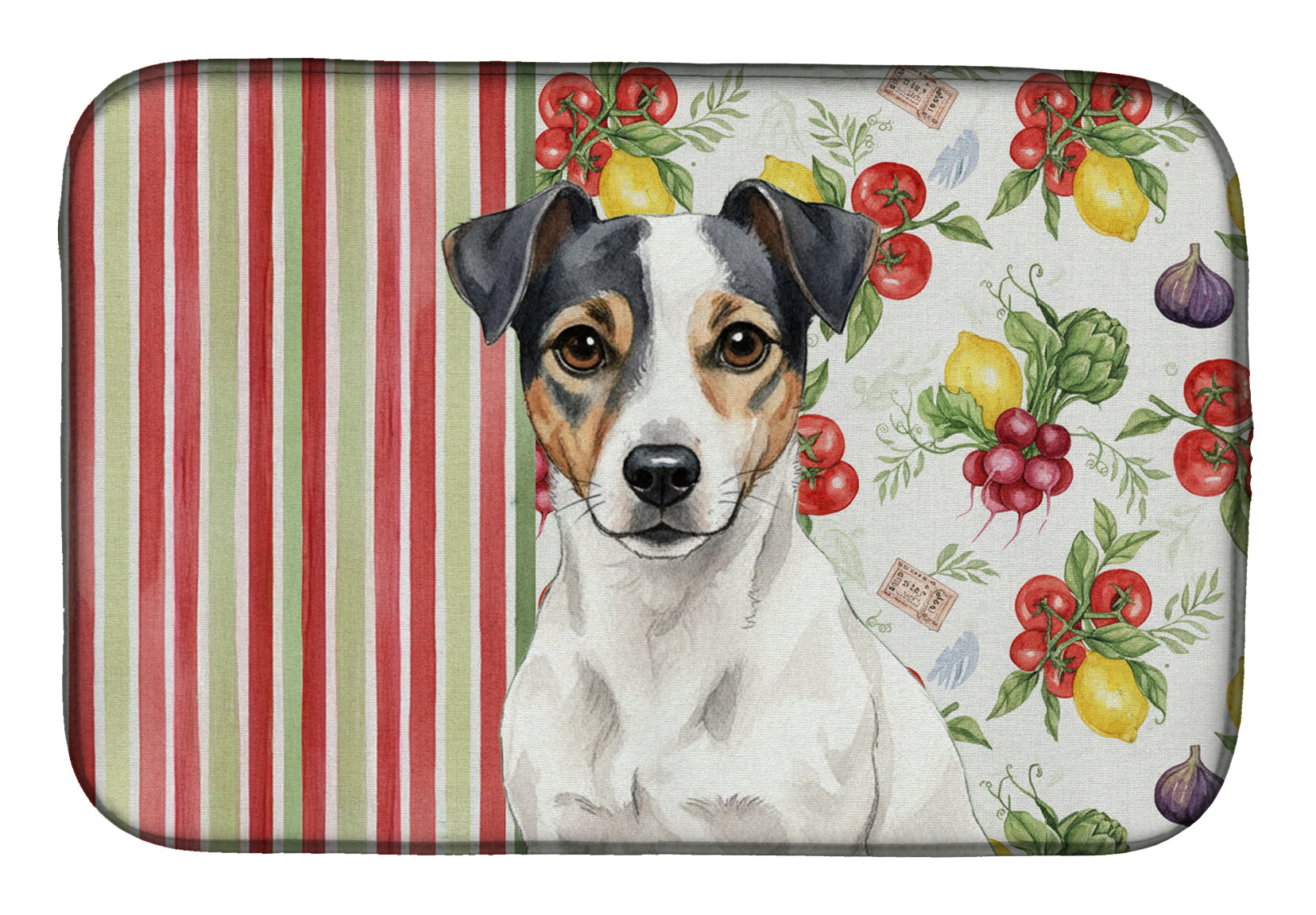 White and Black Jack Russell Terrier Vegetables Dish Drying Mat Absorbent Dish Drying Mat Pad for Kitchen Counter Dish Drainer Mat for Countertop, 14 x 21", Multicolor