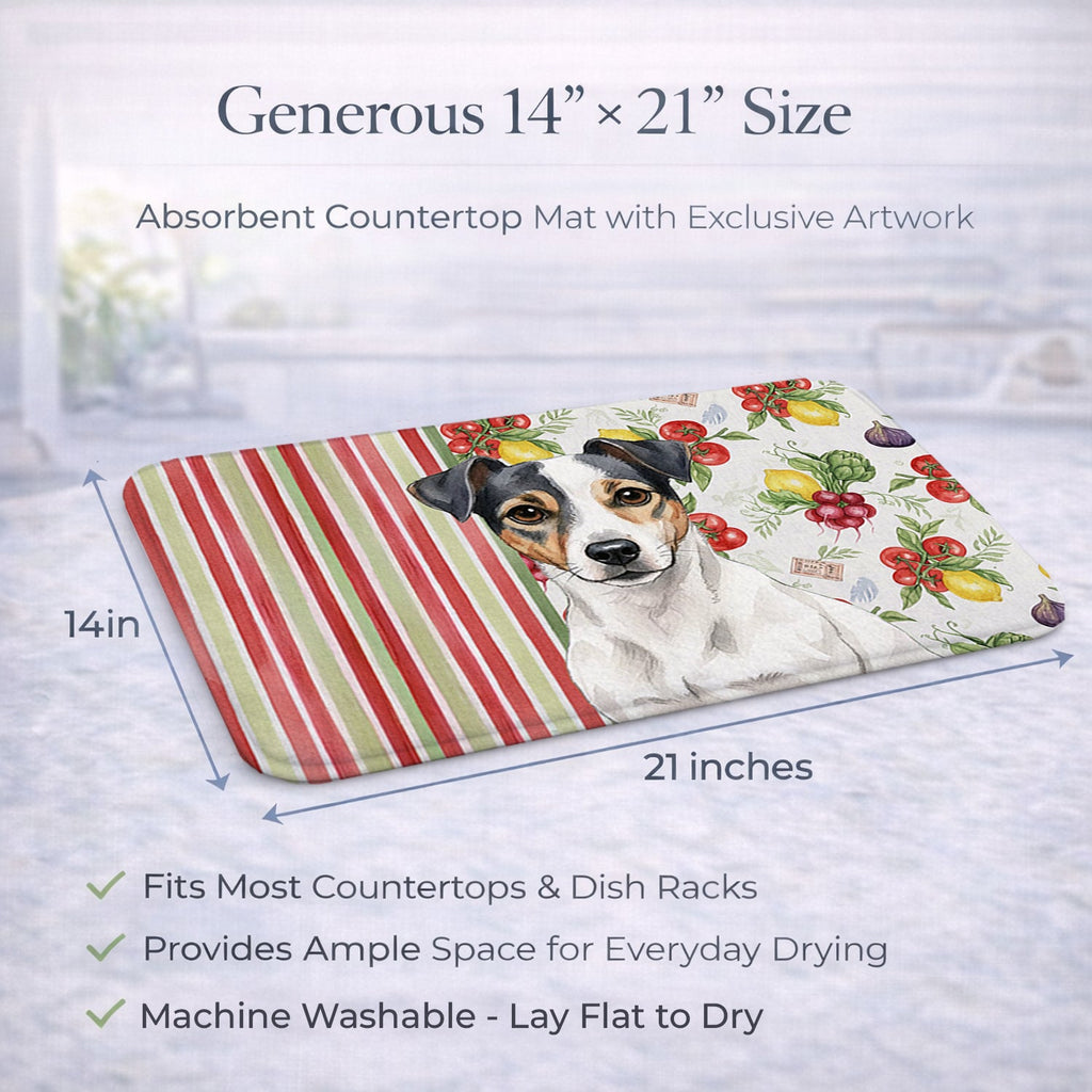 White and Black Jack Russell Terrier Vegetables Dish Drying Mat Absorbent Dish Drying Mat Pad for Kitchen Counter Dish Drainer Mat for Countertop, 14 x 21", Multicolor