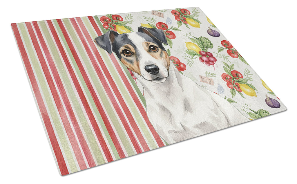 White and Black Jack Russell Terrier Vegetables Cutting Board Tempered Glass Kitchen Cutting Surface, Heat Resistant Chopping, Non-Slip Feet, Food Prep & Serving