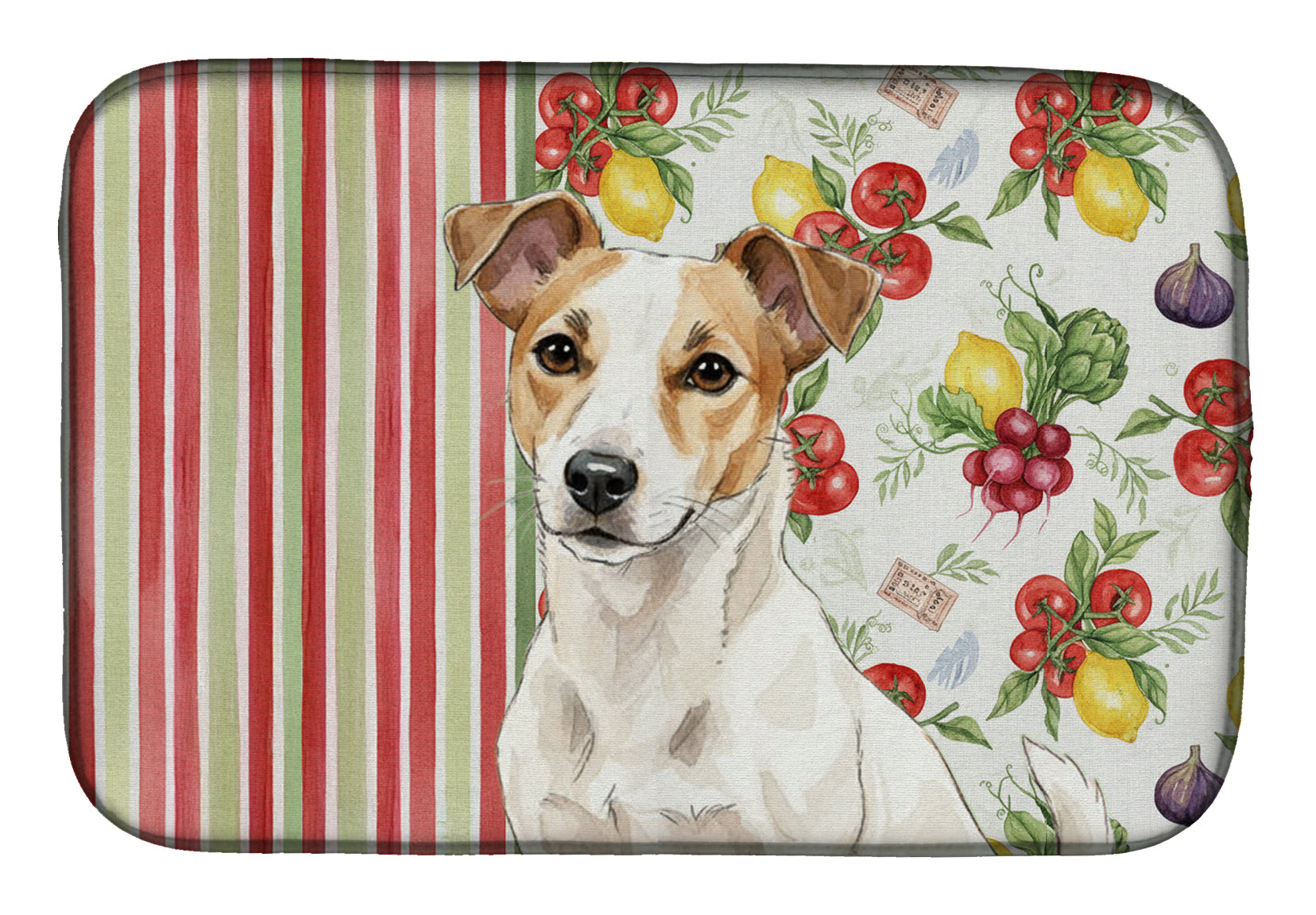 White and Tan Jack Russell Terrier Vegetables Dish Drying Mat Absorbent Dish Drying Mat Pad for Kitchen Counter Dish Drainer Mat for Countertop, 14 x 21", Multicolor