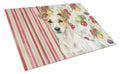 White and Tan Jack Russell Terrier Vegetables Cutting Board Tempered Glass Kitchen Cutting Surface, Heat Resistant Chopping, Non-Slip Feet, Food Prep & Serving