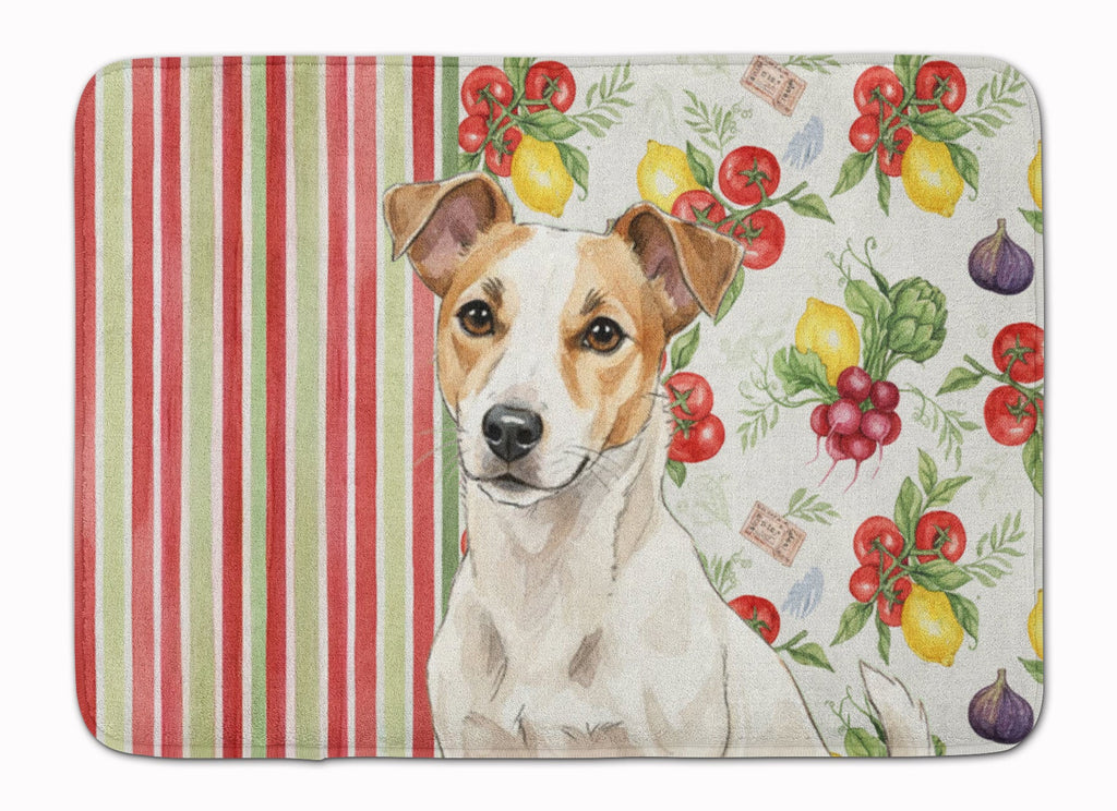 White and Tan Jack Russell Terrier Vegetables Memory Foam Kitchen Mat Machine Washable Anti-Fatigue Cushion Comfort Bath or Kitchen Rug