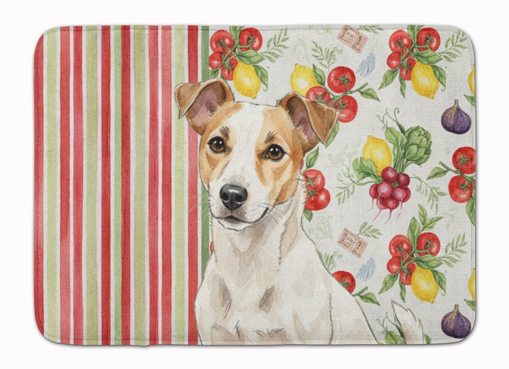 White and Tan Jack Russell Terrier Vegetables Memory Foam Kitchen Mat Machine Washable Anti-Fatigue Cushion Comfort Bath or Kitchen Rug