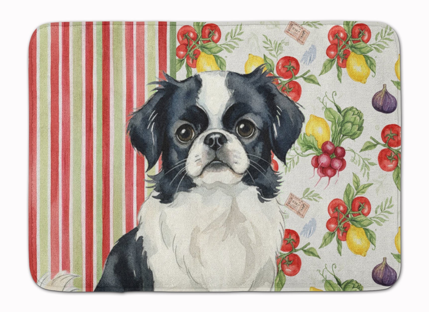 Black and White Japanese Chin Vegetables Memory Foam Kitchen Mat Machine Washable Anti-Fatigue Cushion Comfort Bath or Kitchen Rug