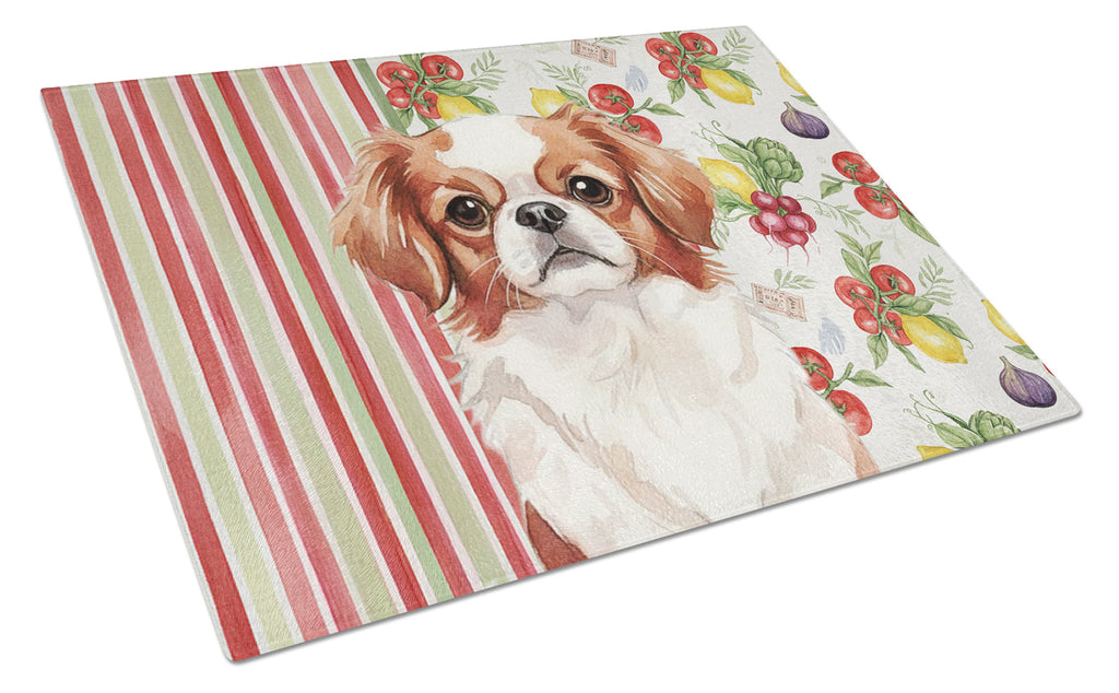Red and White Japanese Chin Vegetables Cutting Board Tempered Glass Kitchen Cutting Surface, Heat Resistant Chopping, Non-Slip Feet, Food Prep & Serving