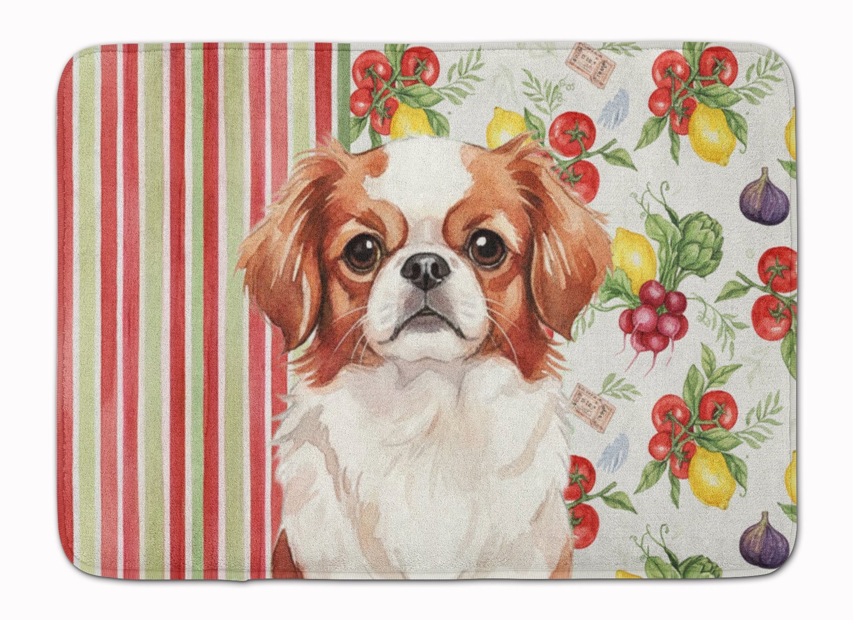Red and White Japanese Chin Vegetables Memory Foam Kitchen Mat Machine Washable Anti-Fatigue Cushion Comfort Bath or Kitchen Rug