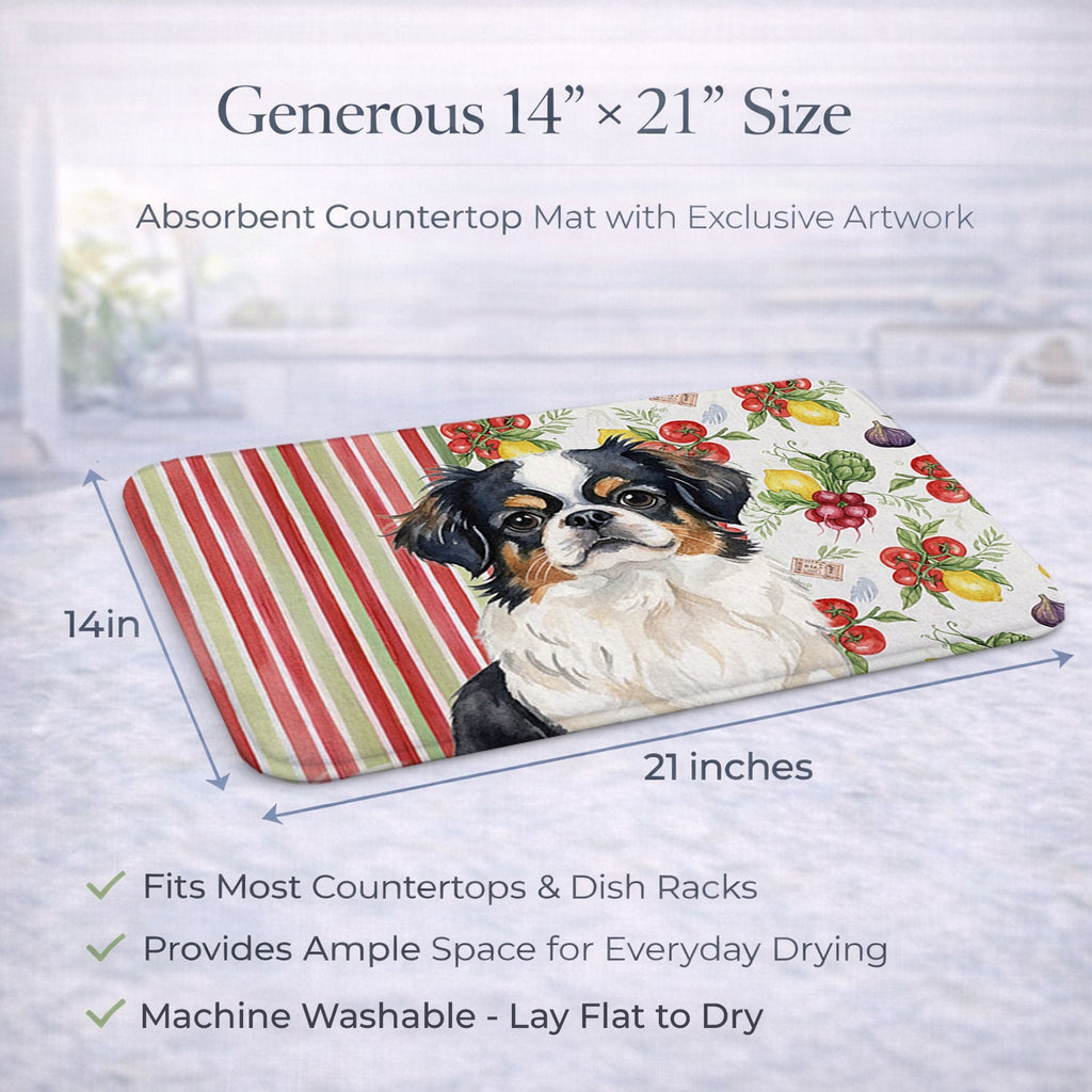 Tricolor Japanese Chin Vegetables Dish Drying Mat Absorbent Dish Drying Mat Pad for Kitchen Counter Dish Drainer Mat for Countertop, 14 x 21", Multicolor