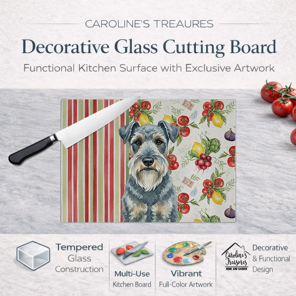 Kerry Blue Terrier Vegetables Cutting Board Tempered Glass Kitchen Cutting Surface, Heat Resistant Chopping, Non-Slip Feet, Food Prep & Serving