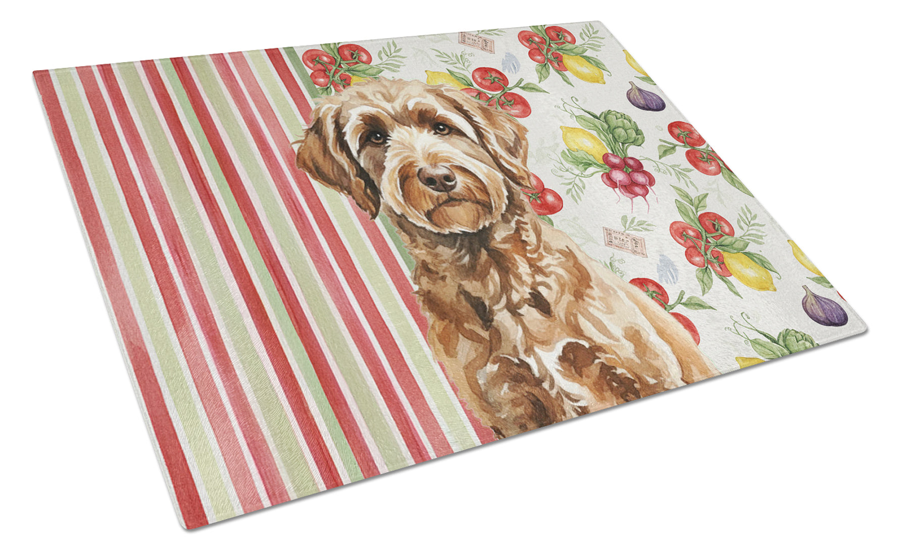 Chocolate Labradoodle Vegetables Cutting Board Tempered Glass Kitchen Cutting Surface, Heat Resistant Chopping, Non-Slip Feet, Food Prep & Serving