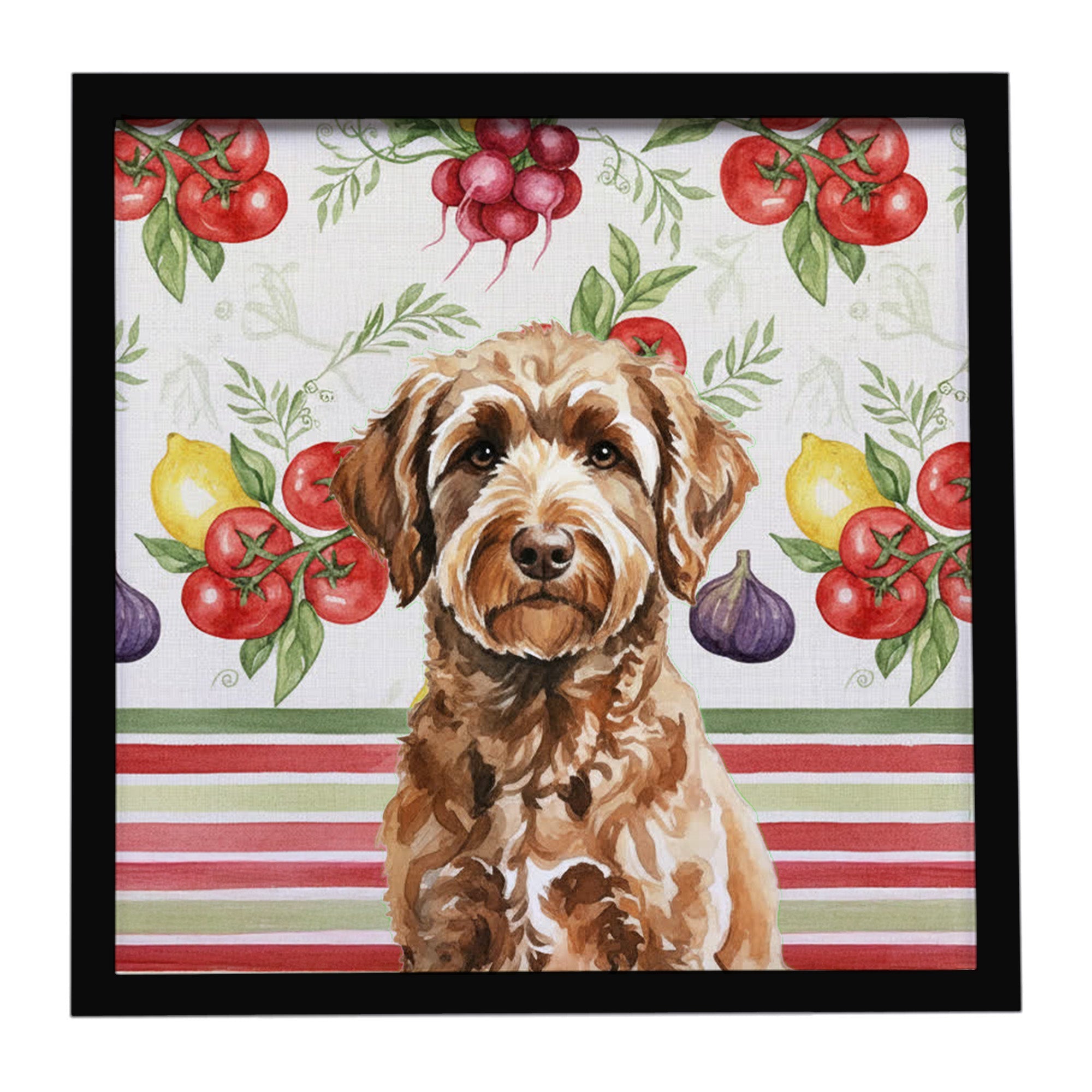 Chocolate Labradoodle Vegetables Framed Metal Print Bathroom, Kitchen, Office, Home Decor Wall Art Ready to Hang, Square, 8X8