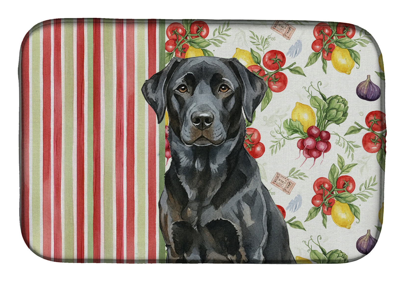 Black Labrador Retriever Vegetables Dish Drying Mat Absorbent Dish Drying Mat Pad for Kitchen Counter Dish Drainer Mat for Countertop, 14 x 21", Multicolor