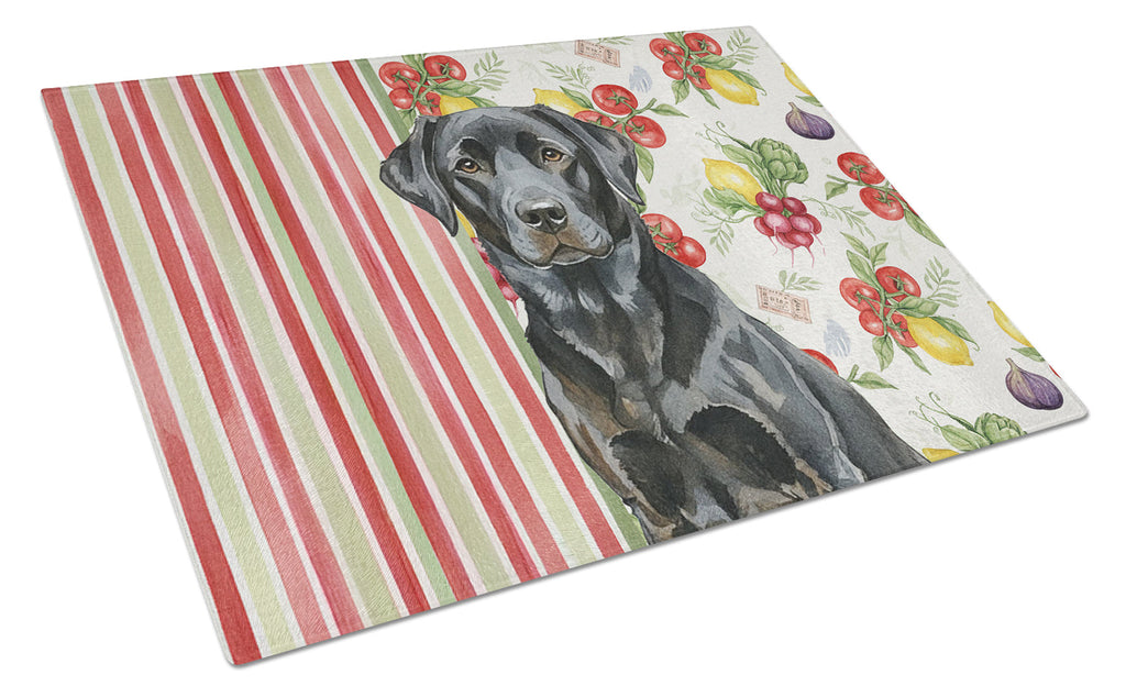 Black Labrador Retriever Vegetables Cutting Board Tempered Glass Kitchen Cutting Surface, Heat Resistant Chopping, Non-Slip Feet, Food Prep & Serving