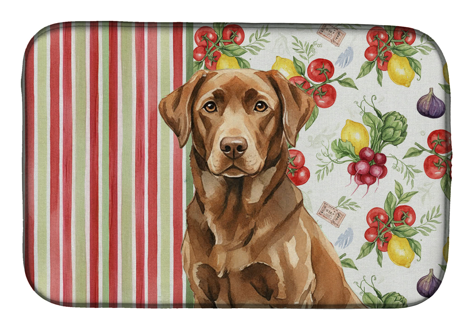 Chocolate Labrador Retriever Vegetables Dish Drying Mat Absorbent Dish Drying Mat Pad for Kitchen Counter Dish Drainer Mat for Countertop, 14 x 21", Multicolor