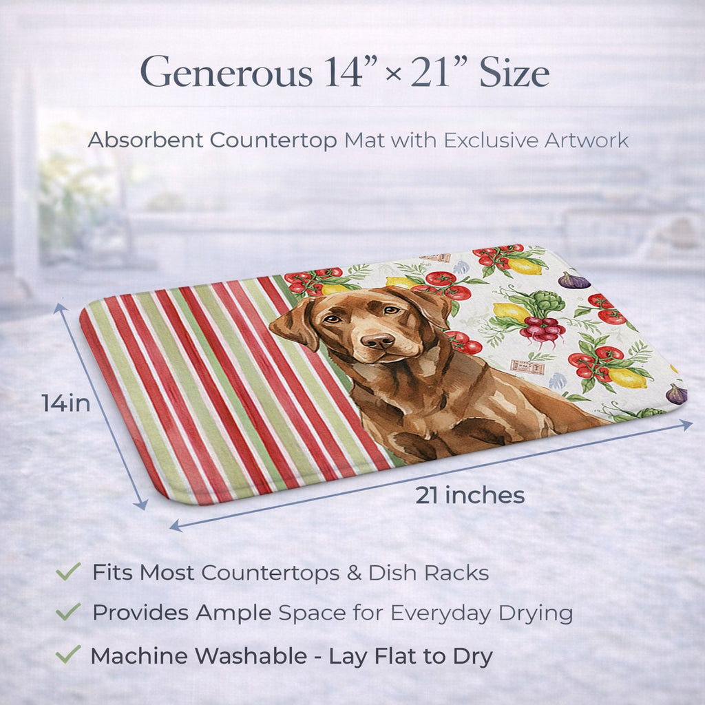 Chocolate Labrador Retriever Vegetables Dish Drying Mat Absorbent Dish Drying Mat Pad for Kitchen Counter Dish Drainer Mat for Countertop, 14 x 21", Multicolor