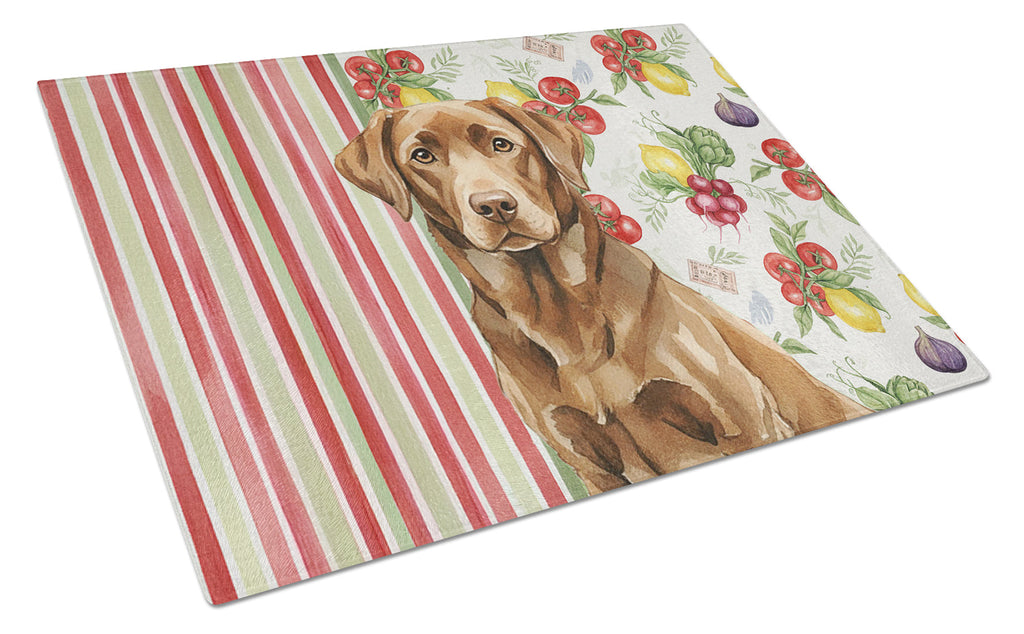 Chocolate Labrador Retriever Vegetables Cutting Board Tempered Glass Kitchen Cutting Surface, Heat Resistant Chopping, Non-Slip Feet, Food Prep & Serving