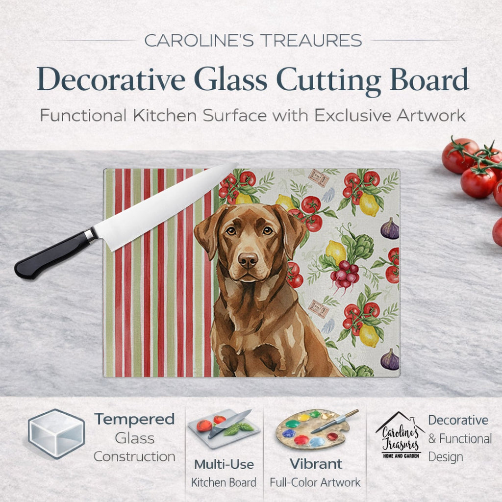 Chocolate Labrador Retriever Vegetables Cutting Board Tempered Glass Kitchen Cutting Surface, Heat Resistant Chopping, Non-Slip Feet, Food Prep & Serving