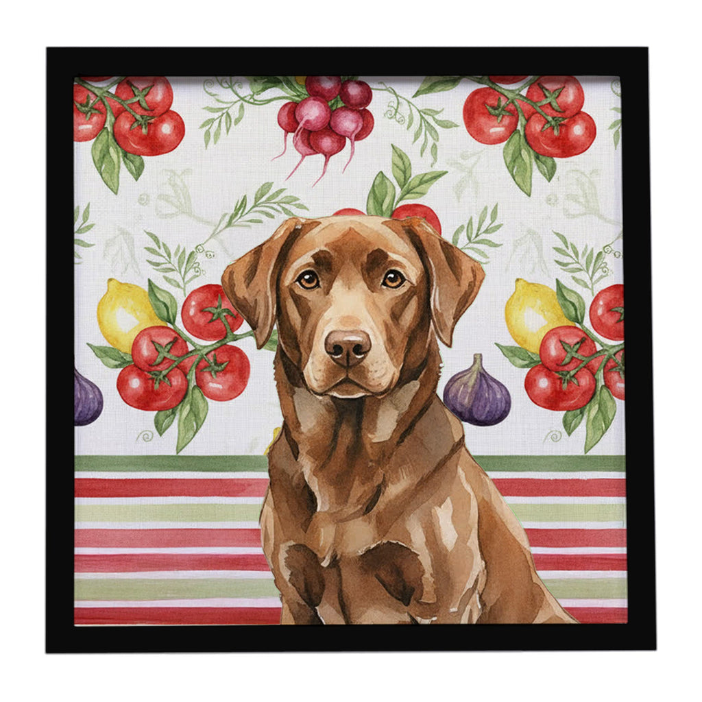 Chocolate Labrador Retriever Vegetables Framed Metal Print Bathroom, Kitchen, Office, Home Decor Wall Art Ready to Hang, Square, 8X8