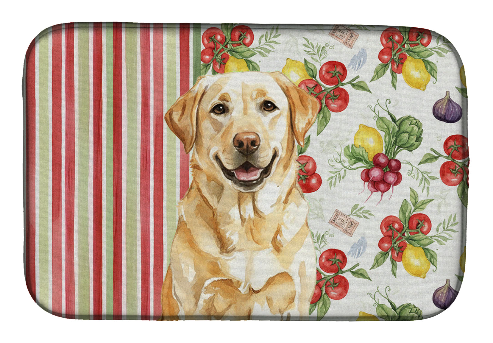 Yellow Labrador Retriever Vegetables Dish Drying Mat Absorbent Dish Drying Mat Pad for Kitchen Counter Dish Drainer Mat for Countertop, 14 x 21", Multicolor