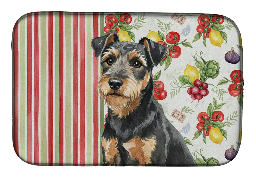 Black and Tan Lakeland Terrier Vegetables Dish Drying Mat Absorbent Dish Drying Mat Pad for Kitchen Counter Dish Drainer Mat for Countertop, 14 x 21", Multicolor