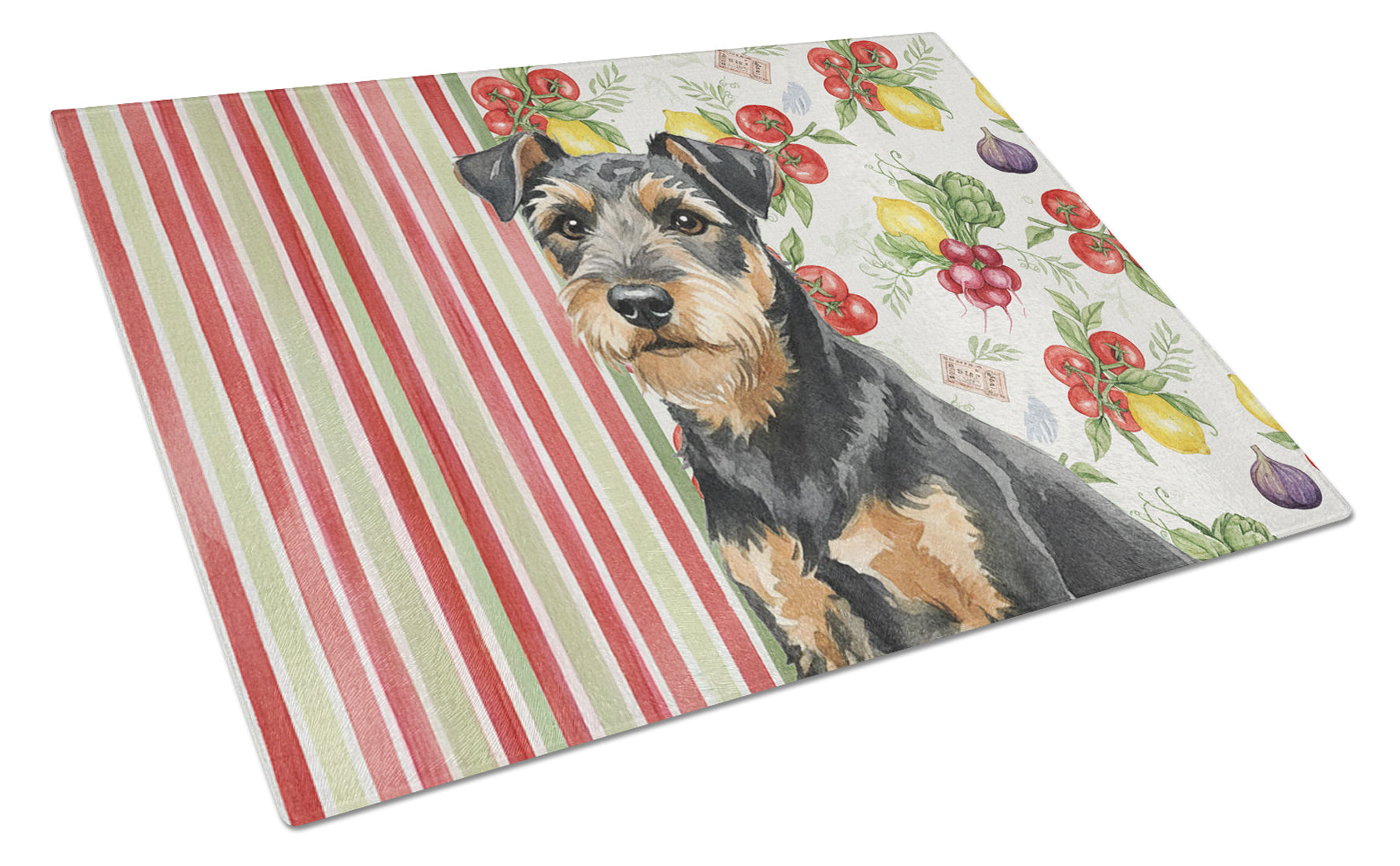 Black and Tan Lakeland Terrier Vegetables Cutting Board Tempered Glass Kitchen Cutting Surface, Heat Resistant Chopping, Non-Slip Feet, Food Prep & Serving