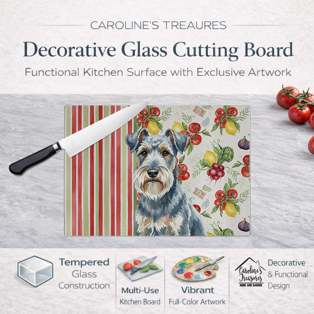 Blue Lakeland Terrier Vegetables Cutting Board Tempered Glass Kitchen Cutting Surface, Heat Resistant Chopping, Non-Slip Feet, Food Prep & Serving