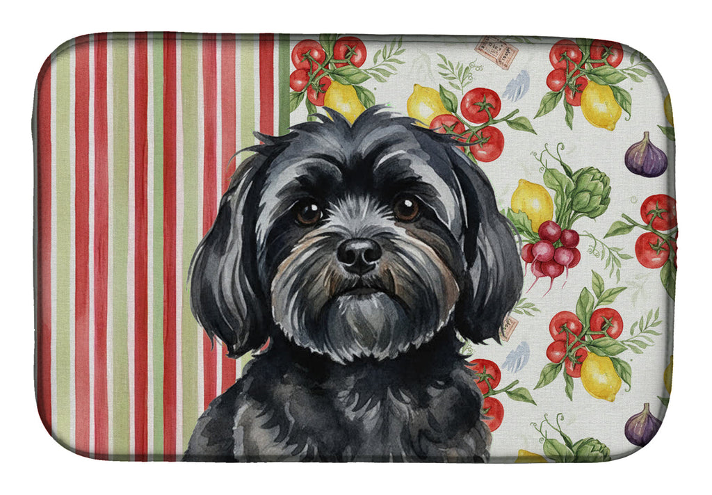 Black Lhasa Apso Vegetables Dish Drying Mat Absorbent Dish Drying Mat Pad for Kitchen Counter Dish Drainer Mat for Countertop, 14 x 21", Multicolor