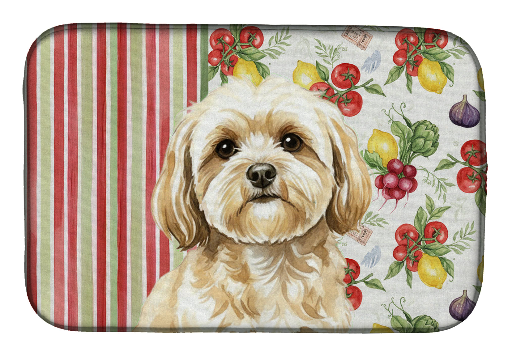 Cream Lhasa Apso Vegetables Dish Drying Mat Absorbent Dish Drying Mat Pad for Kitchen Counter Dish Drainer Mat for Countertop, 14 x 21", Multicolor