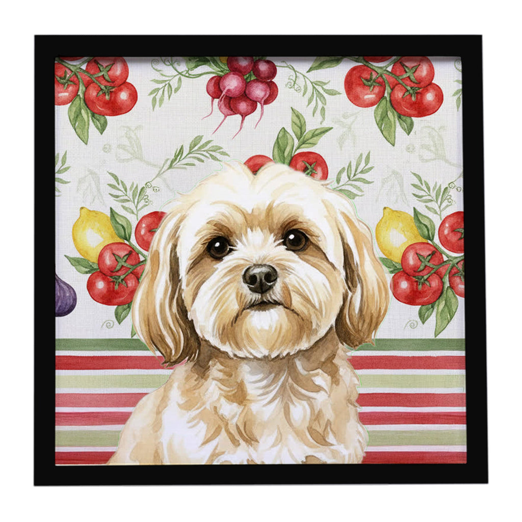 Cream Lhasa Apso Vegetables Framed Metal Print Bathroom, Kitchen, Office, Home Decor Wall Art Ready to Hang, Square, 8X8