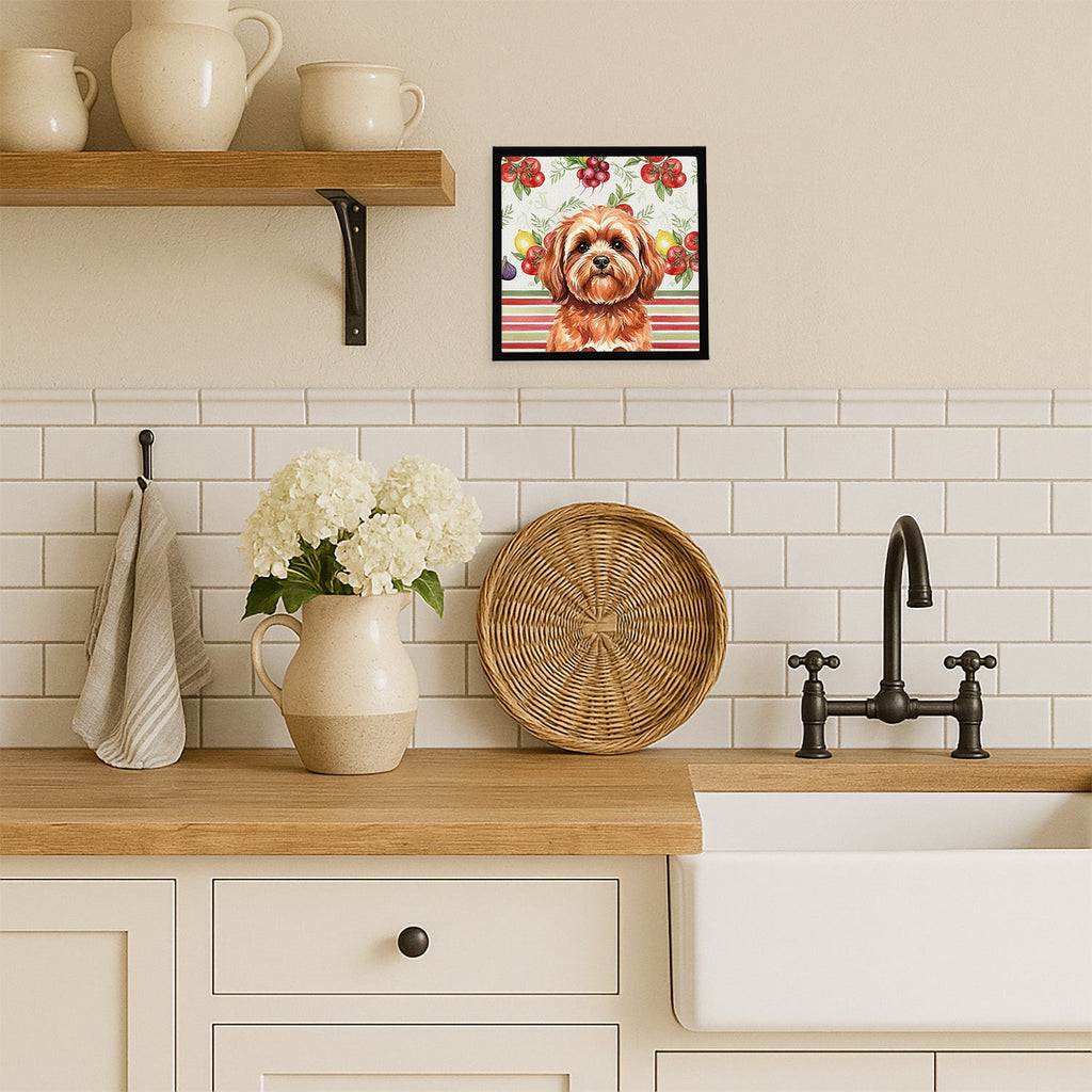Red Lhasa Apso Vegetables Framed Metal Print Bathroom, Kitchen, Office, Home Decor Wall Art Ready to Hang, Square, 8X8
