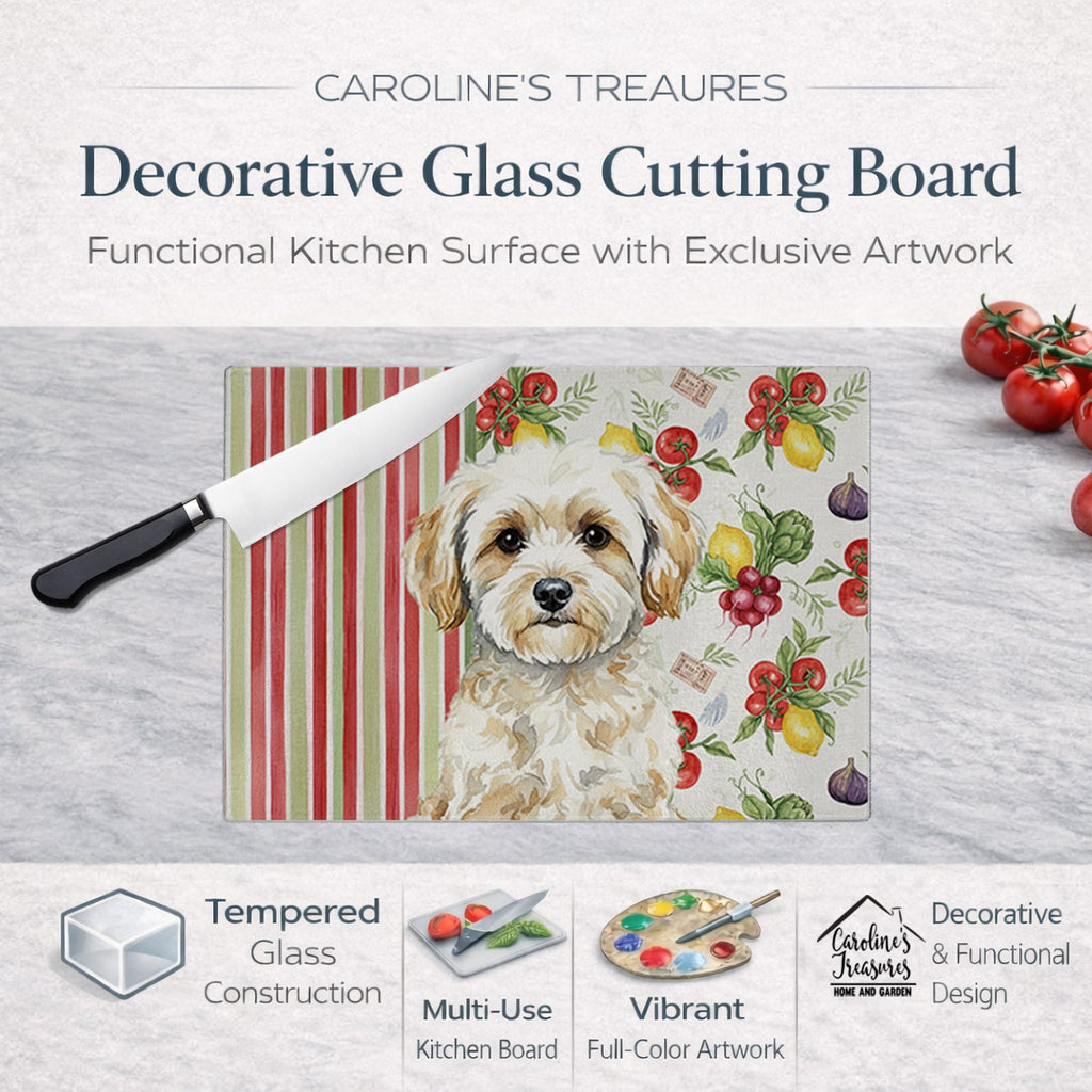 Maltipoo Vegetables Cutting Board Tempered Glass Kitchen Cutting Surface, Heat Resistant Chopping, Non-Slip Feet, Food Prep & Serving