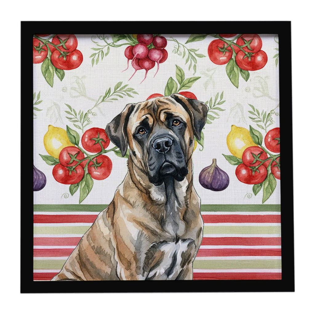 Brindle Mastiff Vegetables Framed Metal Print Bathroom, Kitchen, Office, Home Decor Wall Art Ready to Hang, Square, 8X8