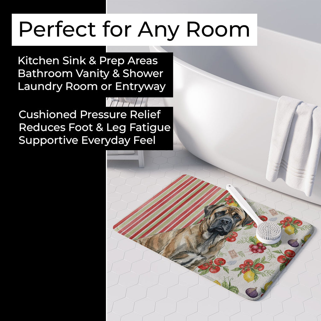 Brindle Mastiff Vegetables Memory Foam Kitchen Mat Machine Washable Anti-Fatigue Cushion Comfort Bath or Kitchen Rug