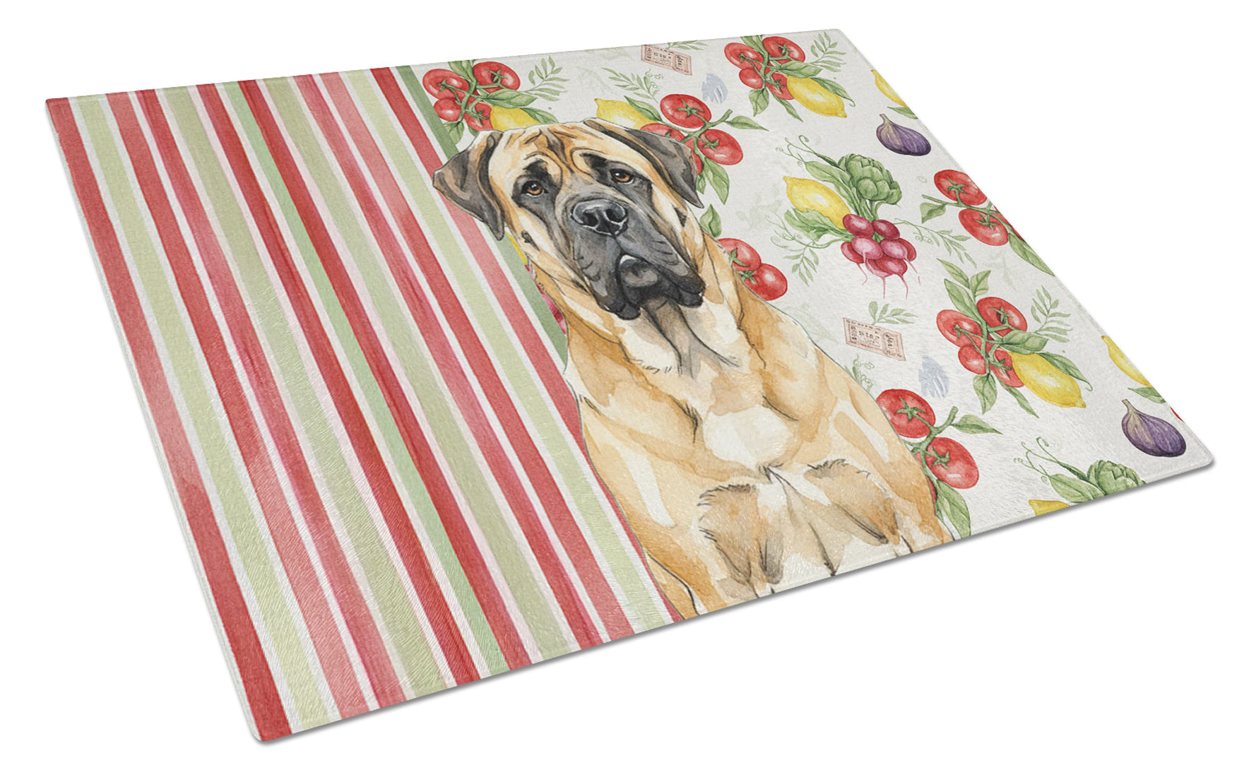 Fawn Mastiff Vegetables Cutting Board Tempered Glass Kitchen Cutting Surface, Heat Resistant Chopping, Non-Slip Feet, Food Prep & Serving