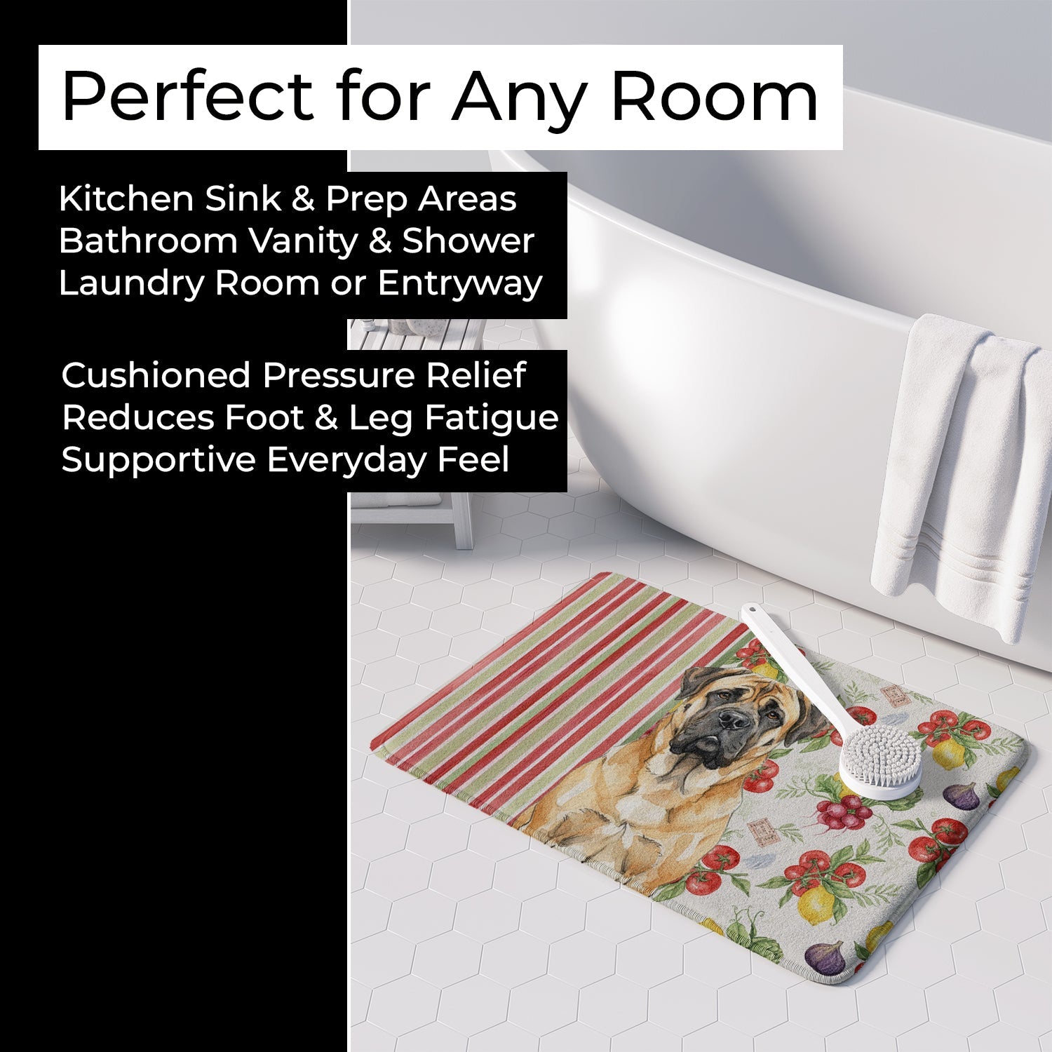 Fawn Mastiff Vegetables Memory Foam Kitchen Mat Machine Washable Anti-Fatigue Cushion Comfort Bath or Kitchen Rug