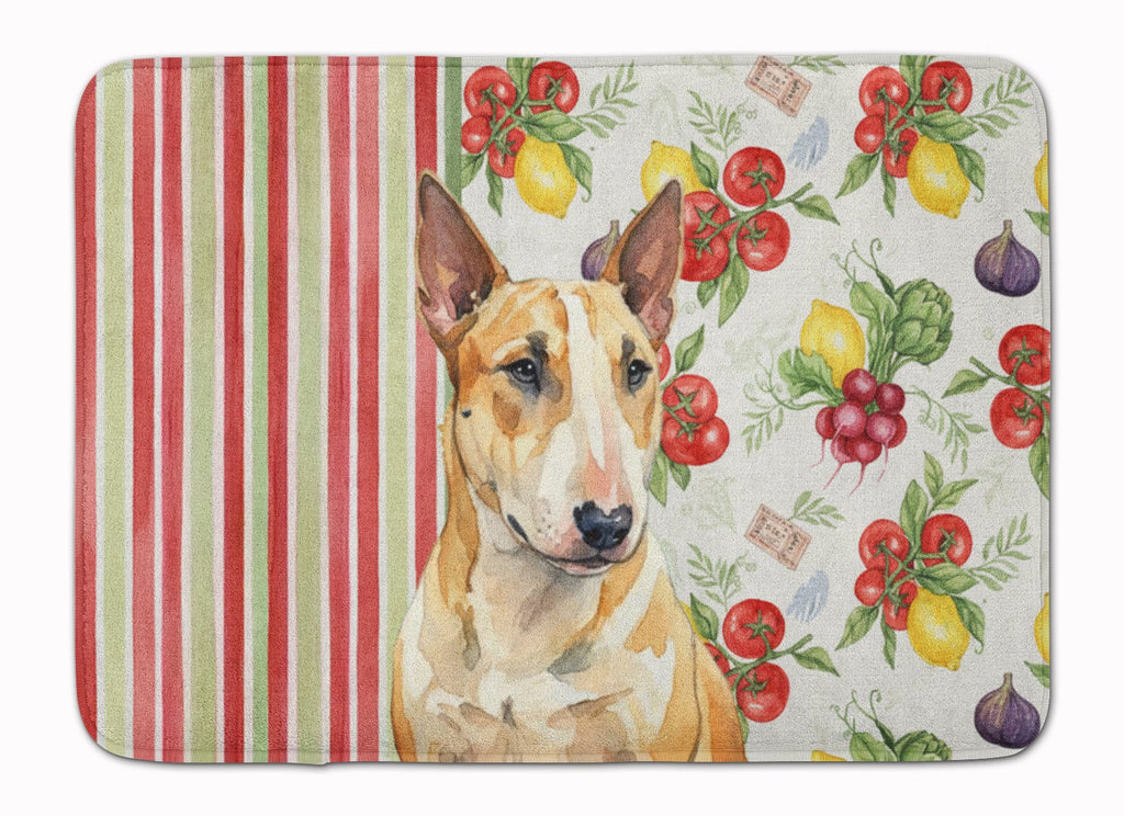 Miniature Bull Terrier Vegetables Memory Foam Kitchen Mat Machine Washable Anti-Fatigue Cushion Comfort Bath or Kitchen Rug