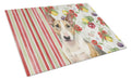 Tricolor Miniature Bull Terrier Vegetables Cutting Board Tempered Glass Kitchen Cutting Surface, Heat Resistant Chopping, Non-Slip Feet, Food Prep & Serving