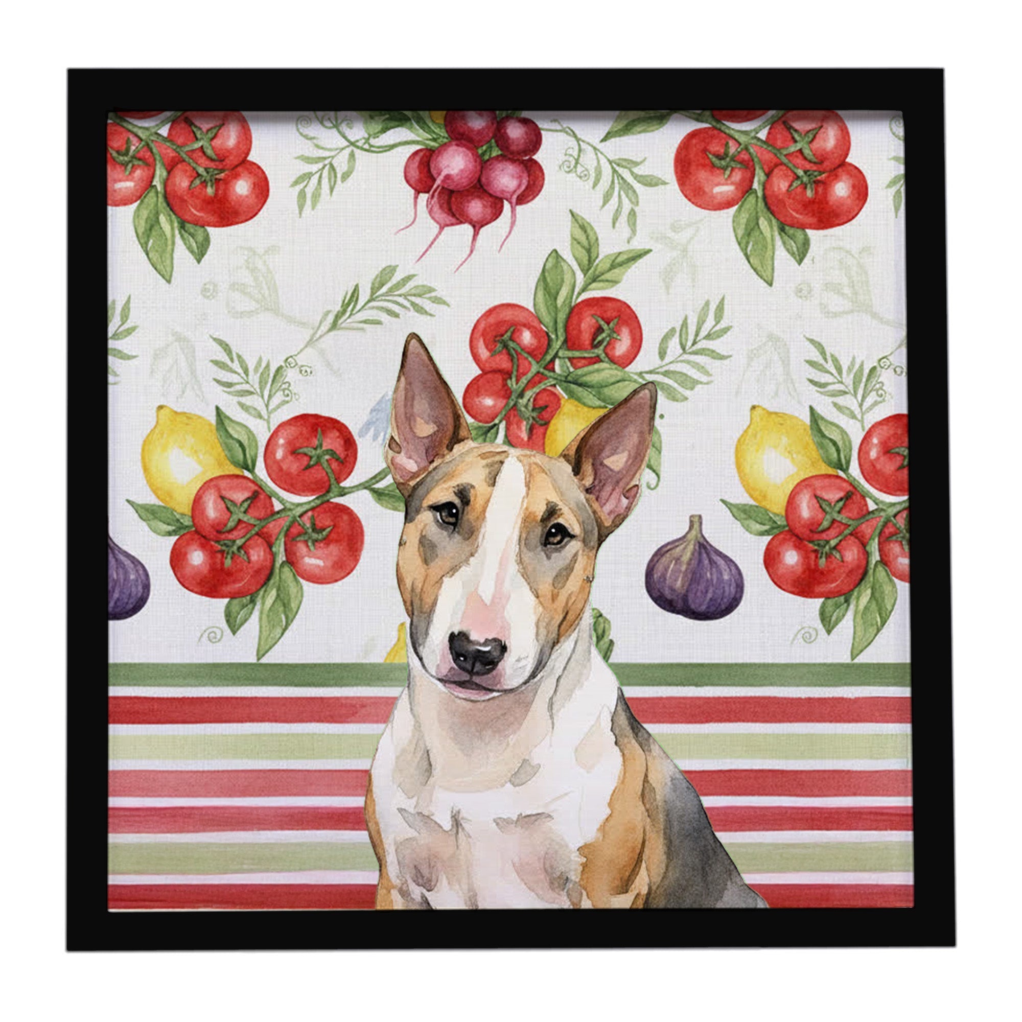 Tricolor Miniature Bull Terrier Vegetables Framed Metal Print Bathroom, Kitchen, Office, Home Decor Wall Art Ready to Hang, Square, 8X8