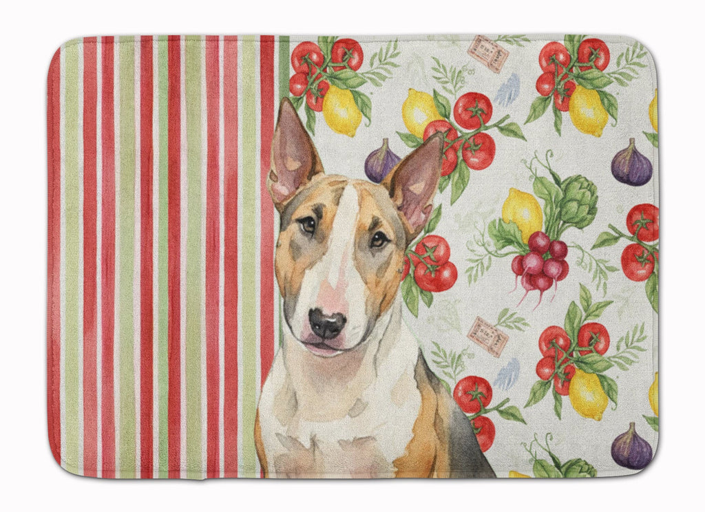 Tricolor Miniature Bull Terrier Vegetables Memory Foam Kitchen Mat Machine Washable Anti-Fatigue Cushion Comfort Bath or Kitchen Rug