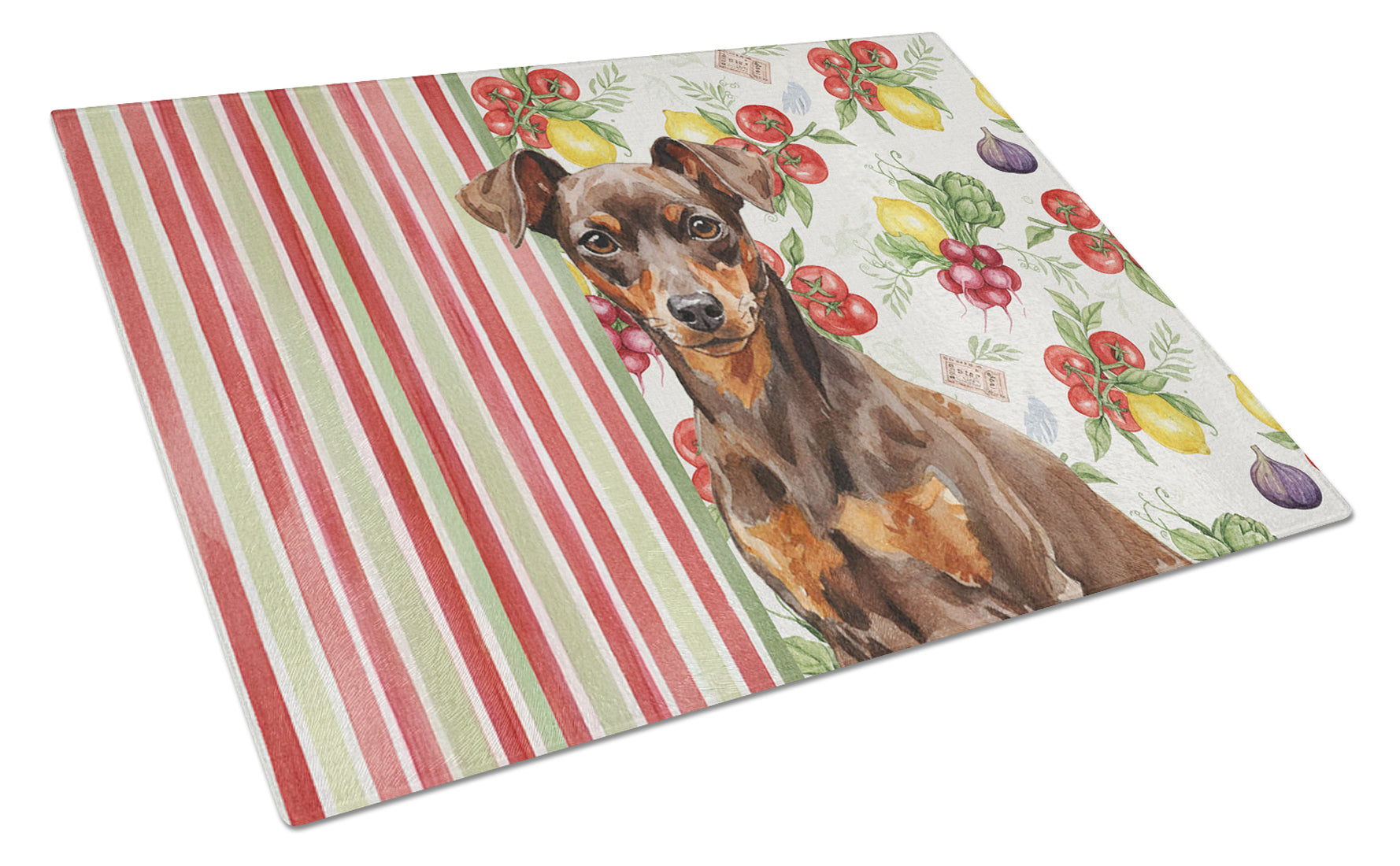 Chocolate and Rust Miniature Pinscher Min Pin Vegetables Cutting Board Tempered Glass Kitchen Cutting Surface, Heat Resistant Chopping, Non-Slip Feet, Food Prep & Serving