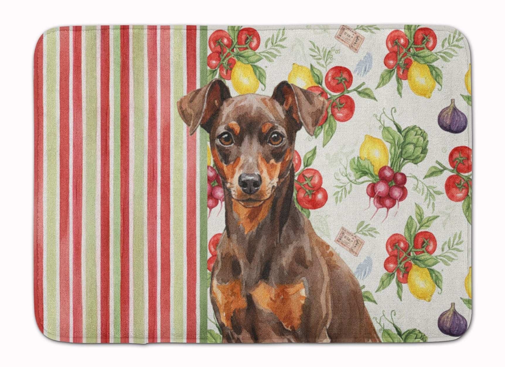 Chocolate and Rust Miniature Pinscher Min Pin Vegetables Memory Foam Kitchen Mat Machine Washable Anti-Fatigue Cushion Comfort Bath or Kitchen Rug